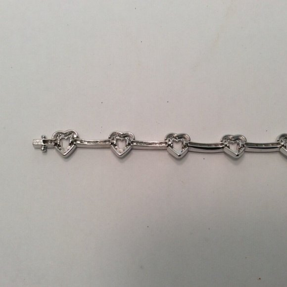 14k WHITE Solid Real Gold Daimond Heart Beautiful Fancy Lady Bracelet 7 1/4'' - Picture 4 of 8
